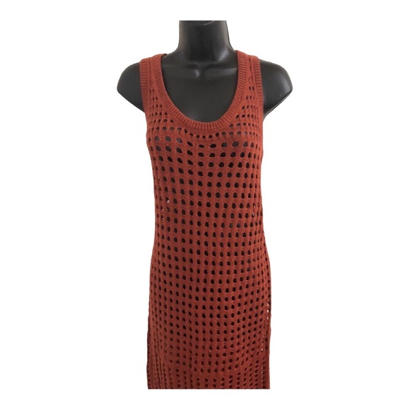 Terracotta Brown crochet look open weave sleeveless sweater‎ knit dress size M - Picture 13 of 16